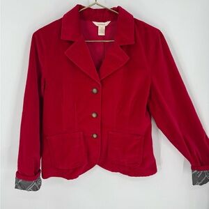 Sundance 100% cotton short red velvet cuffed sleeve jacket 8